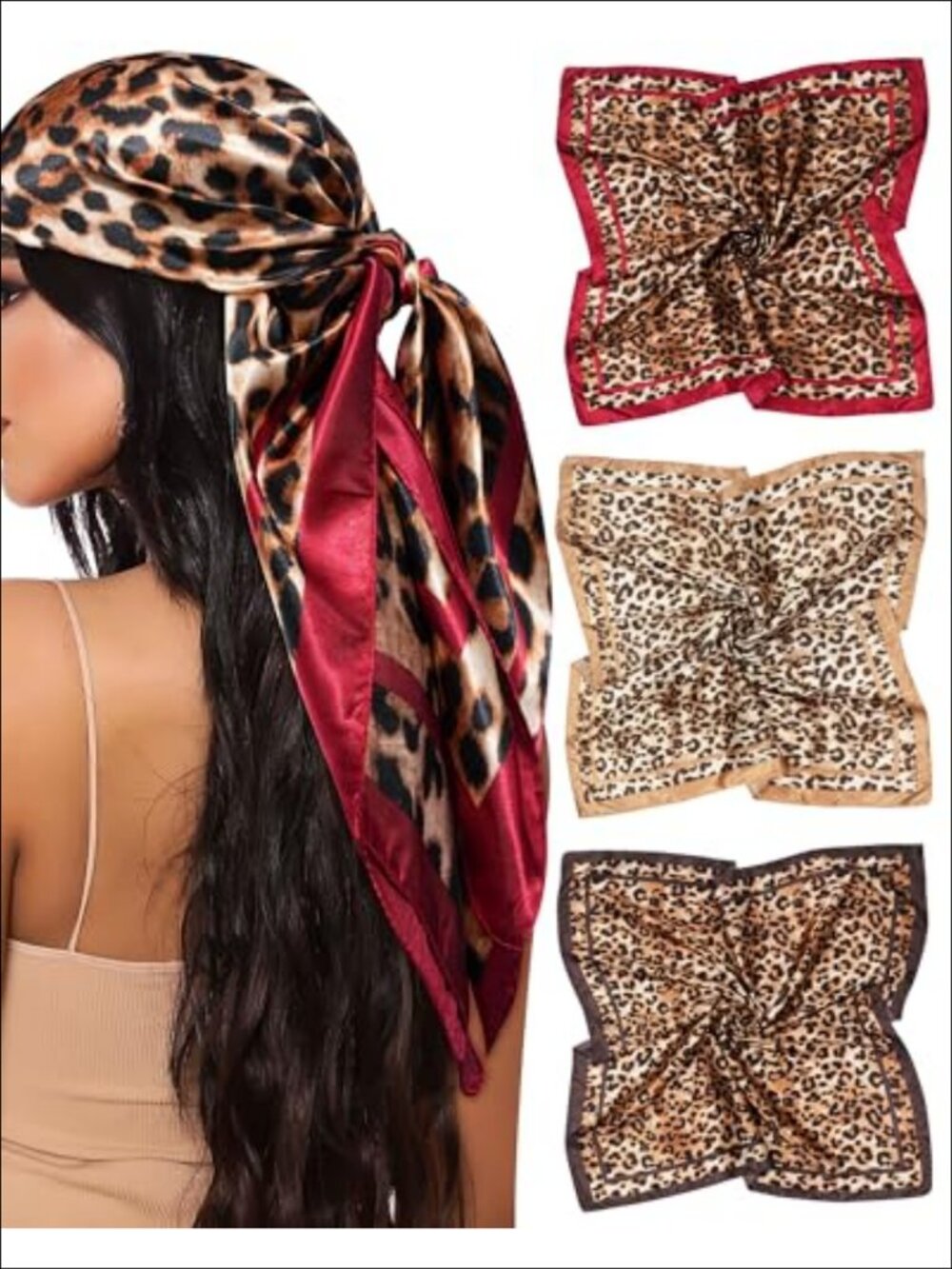 35" Square Satin Head Scarf 3 Pack Silky Hair Wrap for Women